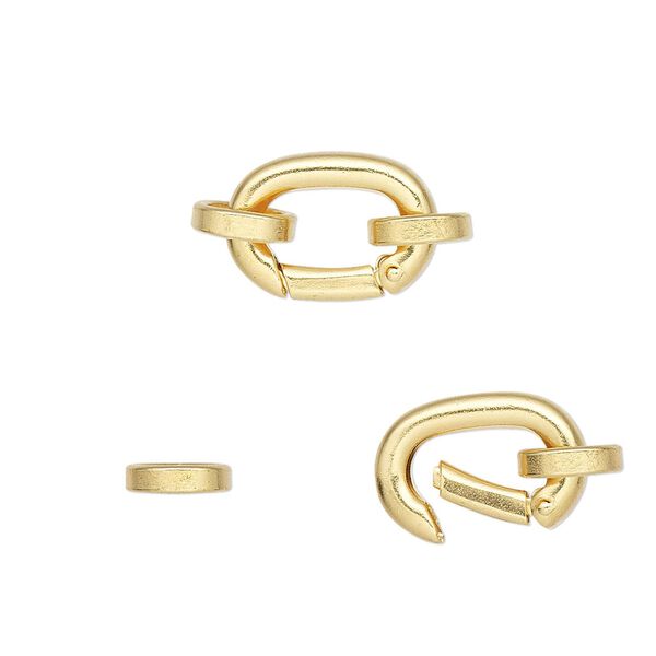 Clasp self-closing hook 1pkg2 gold-plated, 14x10mm / 7x6mm oval jump ring, brass 1-strand image number 0