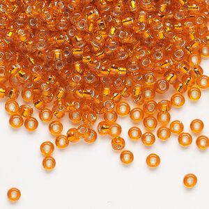 Seed bead, Miyuki, glass, pkg/50g, #8 rocaille, transparent silver-lined orange, (RR-8).