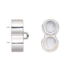 Cord end glue-in 1pkg2 "pewter", 20x10.5mm barrel / 8mm inside diameter, 2-strand / silver-finished