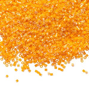 Seed bead, Delica&reg;, glass, pkg/7.5g, #15 round, opaque rainbow mandarin orange (DBS-1573).