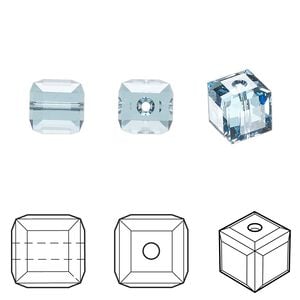 Bead 6pk aquamarine, Crystal Passions&reg; 8mm cube 5601