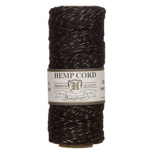 Cord, Hemptique&reg;, polished hemp, metallic black/gold, 1mm, 20-pound test. Sold per 205-foot spool.