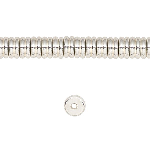 Bead 1pkg1 silver-finished, 6x2mm rondelle, brass 8 inch image number 0
