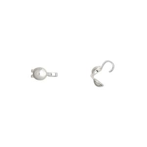 Bead tip bottom clamp-on 1pkg100 silver-plated, 8x3.5mm / open loop / 0.029 inch inside diameter, brass / Hot Tips&reg;