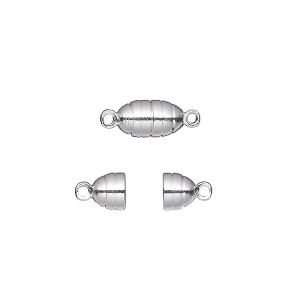 Clasp magnetic 1pkg100, 10x5mm oval, silver-finished brass 1-strand image number 0