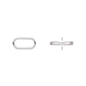 Split ring 1pkg100 silver-plated, 12x6mm oval, 10x4mm inside diameter / steel