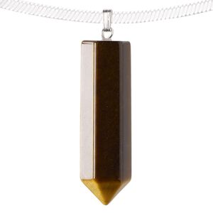 Tigereye / "pewter" (zinc-based alloy) 1pkg1, silver-plated point pendant natural 43x12mm
