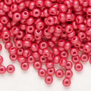 Seed bead, Preciosa Ornela Czech glass, pkg/50g, #6 rocaille, opaque PermaLux dyed red chalkwhite, (22008).