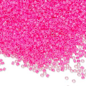 Seed bead, Delica&reg;, glass, pkg/50g, #11 round, translucent luminous inside dyed color pink (DB-2035).