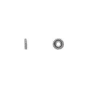Bead 1pkg0.25troyoz sterling silver, 5x1mm rope rondelle, antiqued