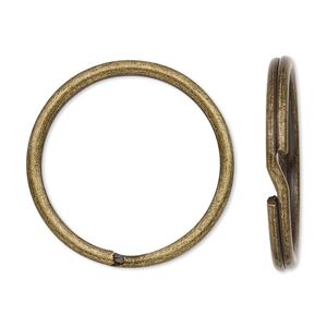 Key ring 1pkg100 brass-finished, 28mm round, 24mm inside diameter / steel / antique