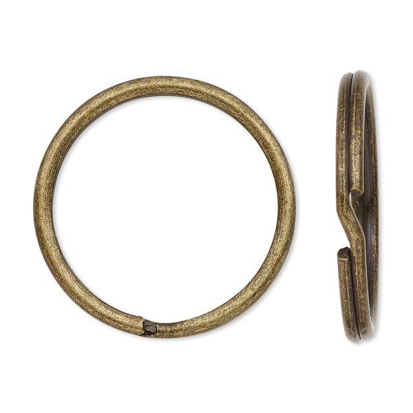 Key ring 1pkg100 brass-finished, 28mm round, 24mm inside diameter / steel / antique image number 0