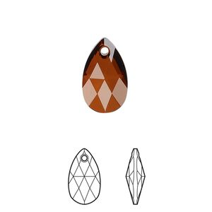 Drop 2pk smoked amber, Crystal Passions&reg; 16x9mm pendant pear 6106