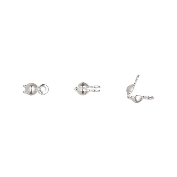 Bead tip bottom clamp-on 1pkg100 silver-plated, 5.5x2.5mm / closed loop, brass / Hot Tips&reg; image number 0