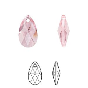 Drop 2pk light rose, Crystal Passions&reg; 16x9mm pendant pear 6106