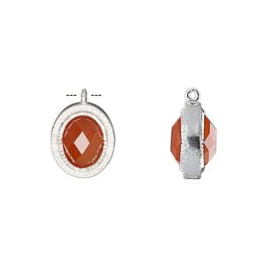 Drop, carnelian (dyed / heated) and sterling silver, 13x11mm double-sided faceted oval. Sold individually.
