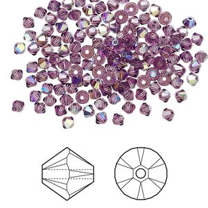 Bead 144pk amethyst AB, Crystal Passions&reg; 3mm bicone 5328