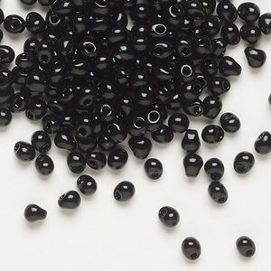 Seed bead, Miyuki, glass, pkg/10g, 4x3.4mm fringe, opaque black (DP-401).