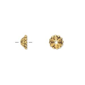 Bead cap, antique gold-finished "pewter" (zinc-based alloy), 7x3mm cone, fits 6-10mm bead. Sold per pkg of 100.