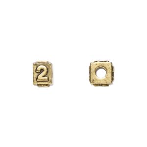 Bead 1pkg4 gold-plated pewter, 8x6mm rectangle / number 2, antique Dione&reg;