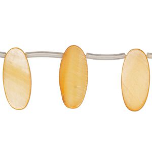 Mother-of-pearl shell 1pkg1, top-drilled flat oval bead 14 inch orange 18x6mm-19x7mm