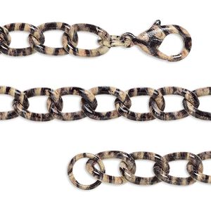 Chain 1pkg1 oval, 7mm twisted / stripe pattern / lobster claw clasp, painted black / brown steel 6.5 inch