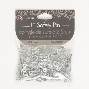 Safety pin 1pkg100 silver-finished, 1 inch, steel antique