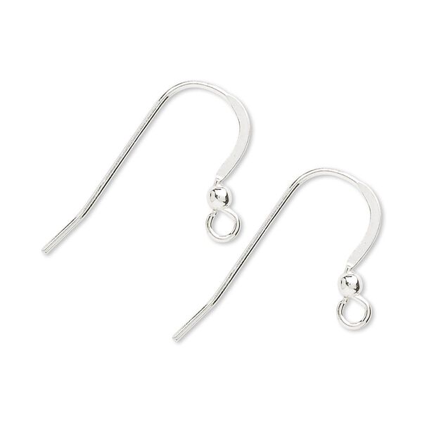 Ear wire fishhook 1pkg10 sterling silver, 17mm flat / 2.5mm ball / open loop, 20 gauge 5 pair image number 0