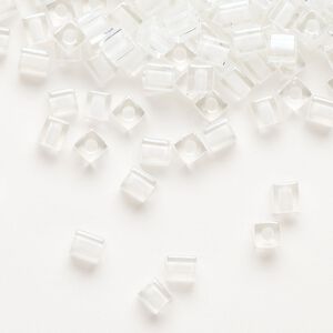 Seed bead, Miyuki, glass, pkg/250g, 3.5-3.7mm square, transparent white inside dyed color clear (SB-1104).