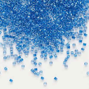 Seed bead, Delica&reg;, glass, pkg/7.5g, #11 round, translucent cerulean blue-lined luster crystal clear (DB-0920).