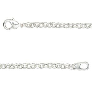 Chain 1pkg1 silver-plated rolo, 3mm / lobster claw clasp, brass 36 inch