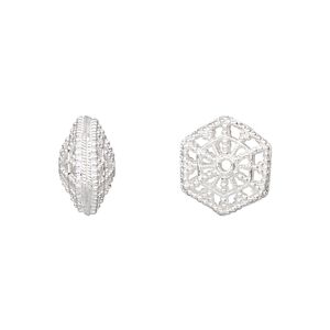 Bead 1pkg1 sterling silver, 13x12mm fancy hexagon