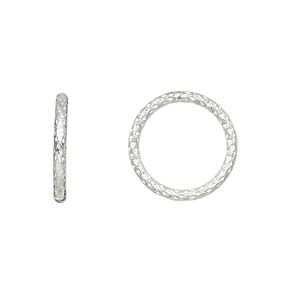 Jump ring 1pkg10 sterling silver, 16mm soldered closed textured round, 18 gauge / 13.9mm inside diameter
