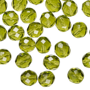 Bead 1pkg600 Czech fire-polished glass, transparent olivine, 8mm faceted round.