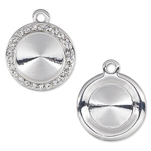 Drop, Almost Instant Jewelry&reg;, crystals and silver-plated "pewter" (zinc-based alloy), crystal clear, 18.5mm round with 14mm rivoli setting. Sold individually.