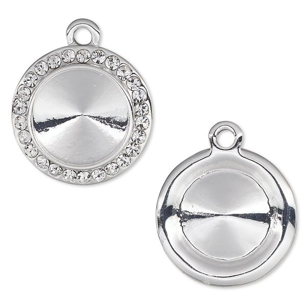 Drop, Almost Instant Jewelry&reg;, crystals and silver-plated "pewter" (zinc-based alloy), crystal clear, 18.5mm round with 14mm rivoli setting. Sold individually. image number 0