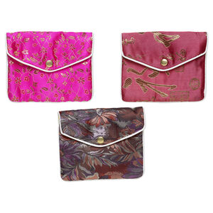 Pouch 1pkg3 rayon and silver-finished steel, multicolored, 4.75x4-inch floral brocade.