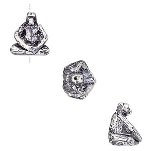 Bead 1pkg1 silver-plated, 12.5x11mm gorilla / 3D, brass antique