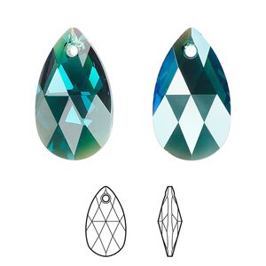 Drop 96pk emerald shimmer, Swarovski&reg; 22x13mm pendant pear 6106
