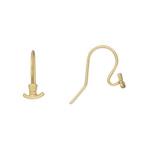 Ear wire fishhook 1pkg2 Amoracast&reg; sterling silver, 13mm / 6.5x4.5mm top hat / open loop / satin finish, 20 gauge "vermeil" 1 pair
