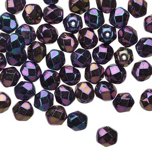 Bead 1pkg60 Czech fire-polished glass, 6mm faceted round, opaque iris purple