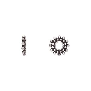 Bead 1pkg2 sterling silver, 10x2mm beaded rondelle, antiqued