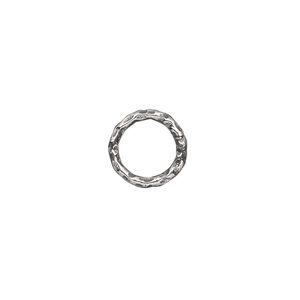 Jump ring 1pkg2 sterling silver, 10mm closed hammered round, 15 gauge / 7.2mm inside diameter / antiqued