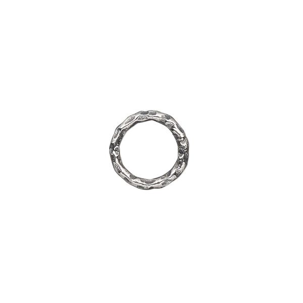 Jump ring 1pkg2 sterling silver, 10mm closed hammered round, 15 gauge / 7.2mm inside diameter / antiqued image number 0