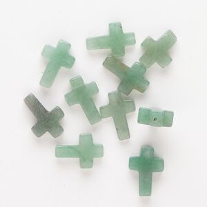 Green aventurine 1pkg10, half-drilled cross drop natural 14x10mm-18x12mm