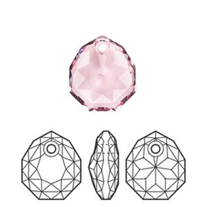 Drop 1pk light rose, Crystal Passions&reg; 16x13.5mm pendant majestic 6436