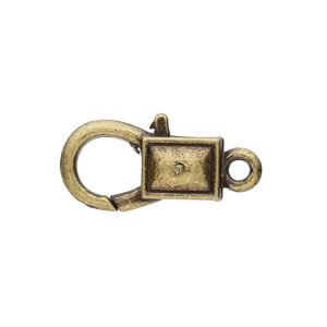 Clasp lobster claw 1pkg8 brass-plated "pewter" (zinc alloy), 22x12.5mm double-sided, antique 1-strand