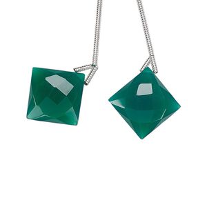 Green onyx 1pkg2, hand-cut top-drilled puffed faceted diamond bead 16mm