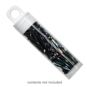 Vial, plastic, clear and white, 2 x 9/16 inch cylinder with hang tab. Sold per pkg of 10.