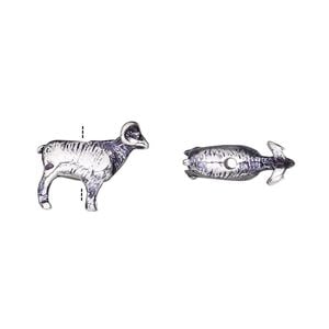 Bead 1pkg1 silver-plated, 14.5x12.5mm ram / 3D, brass antique